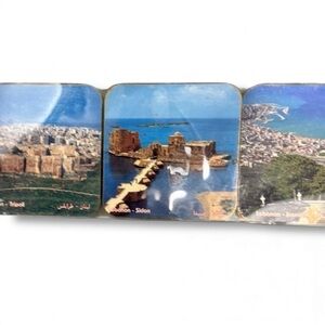 New With Tags Lebanon Tripoli and Sidon Wooden Coasters set of 3